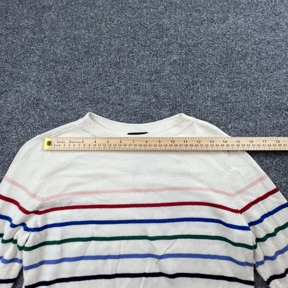 Talbots S‎ Ivory Multi-Stripe Cashmere Blend Crewneck Lightweight Knit Sweater - Picture 4 of 8